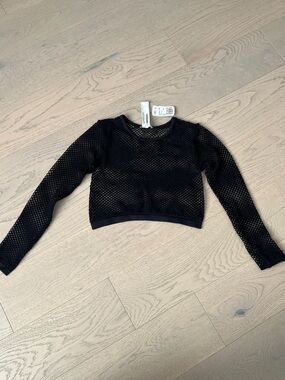 Forever 21 Black Fishnet Long Sleeve Crop Top